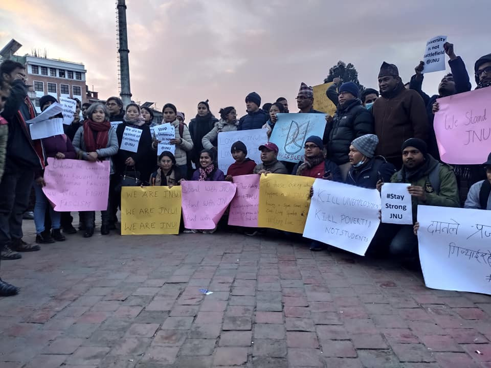जेएनयू आक्रमणको विरोधमा काठमाडौंमा प्रदर्शन