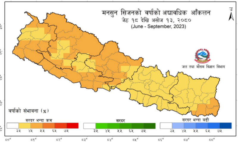 मनसुन भित्रिन ढिला हुन सक्ने, देशभरि कम पानी पर्ने