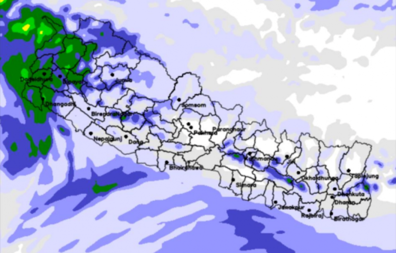 भोलिदेखि अर्को न्यूनचापीय प्रणाली नेपाल प्रवेश गर्दै, सोमबारसम्म पानी पर्ने
